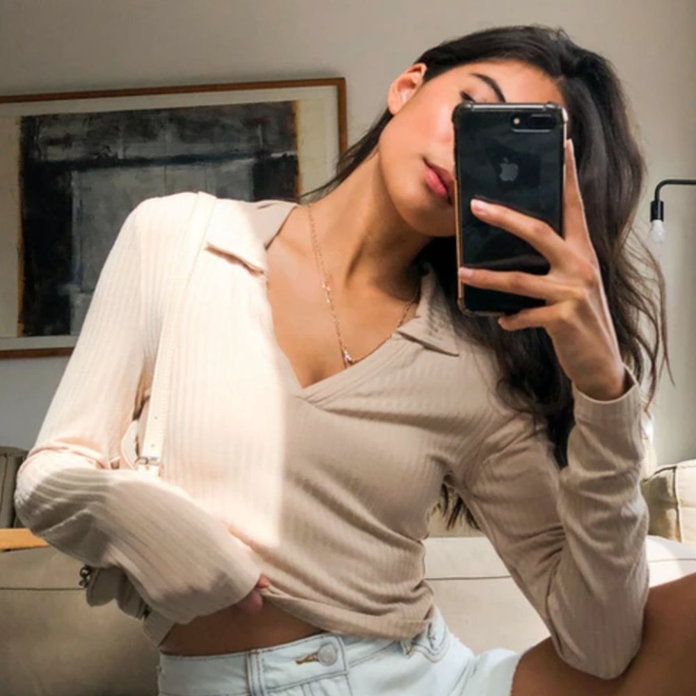 SOLD: Glassons Long Sleeve Ribbed Polo Top - Picture 1 of 4